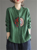 Women's Autumn New Cotton Linen Embroidered Loose Pretty Shirts