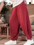 Solid Loose Cotton Linen Plus Size Pants For Men