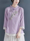 Women's Cotton Linen Stand Collar Shirts