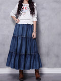 Loose Tiered Skirt Denim Long Skirt