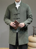 Men's Graceful Retro Solid Color Cotton Midi Pattern Coats