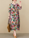 Cotton Linen Loose Printed Dresses For Women