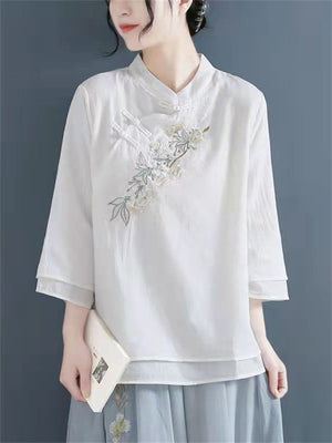 Women's Cotton Linen Stand Collar Shirts