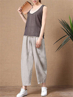 Linen Comfy Loose Cropped Pants