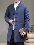 Men's Graceful Retro Solid Color Cotton Midi Pattern Coats