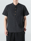 Cotton Linen Stripe Short Sleeve Shirts