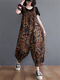 Women's Vintage Printed Spring Summer Linen Bloomers Jumpsuits