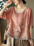 Summer Round Neck Embroidered Women's Shirts