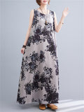 Women's Sleeveless Floral Linen Dresses