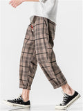 Plaid Drawstring Contrast Color Pants