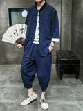 Men's Chinese Style Cotton Linen Casual Lightweight Solid Outfits