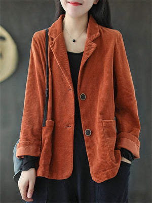 Retro Corduroy Loose Buttons Jackets