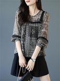 Thin Prinetd Lace Patchwork Chiffon Shirts