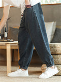 Casual Drawstring Ankle Banded Denim Pants