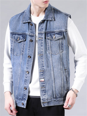 Vintage Men's Lapel Sleeveless Denim Jackets