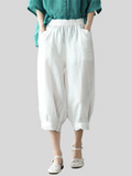 Comfortable Solid Color Elastic Cropped  Harem Pants For Lady