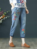 Casual High-waist Loose Embroidery Jeans