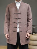 Men's Graceful Retro Solid Color Cotton Midi Pattern Coats