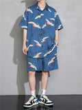 Summer Cool Crane Short Streetwear Korean Style Men's Outfits