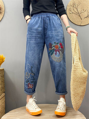 Female Vintage Washed Embroidered Perfect Jeans