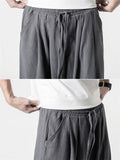 Solid Color Linen Ankle-Banded Pants