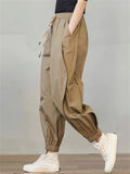 Large Size Slim Tie Feet Lace-up New Cargo Pants For Lady