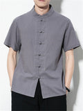 Short Sleeve Solid Color Stand Collar Shirts