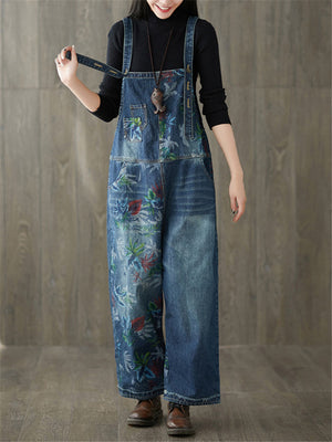 Fashion Patchwork Floral Printed Adjustable Jumpsuit