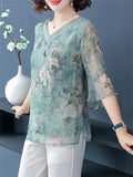 V-neck Floral Loose Chiffon Shirts