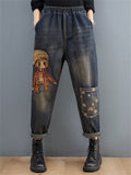 Embroidered High Waist Jeans With Pockets