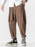 Casual Plaid Thick Harem Pants With Belt