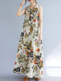 Women's Sleeveless Floral Linen Dresses