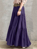 Solid Color Patchwork Pleated Long Skirts