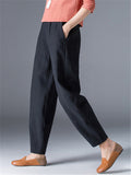 Linen Casual Solid Color Cropped Pants