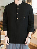 3/4 Sleeve Simple Cotton Linen Men's Shirts