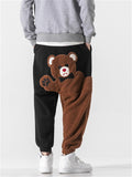 Patchwork Cartoon Fluffy Bear Casual Pants