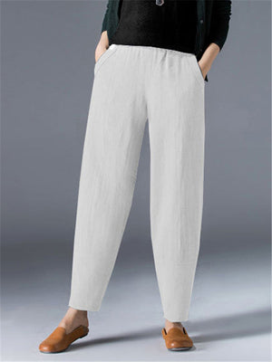 Linen Casual Solid Color Cropped Pants