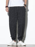 Vertical Stripe Summer Autumn Linen Casual Men's Long Pants