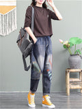 Fashion Printed Splice High-waist Jeans