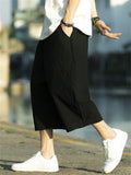 Summer Cotton Linen Male Solid Color Cropped Pants