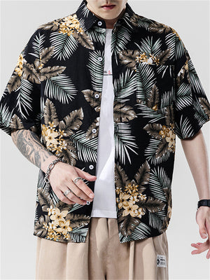 Japanese Style Printed High Quality Lapel Button Men's Shirts