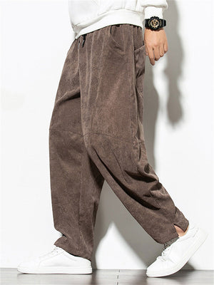 Fashion Solid Color Drawstring Corduroy Pants