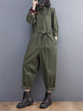 New Spring Autumn Cargo Long Sleeve Simple Casual Lady Jumpsuits