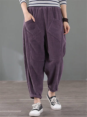 Solid Color Retro Corduroy Harem Pants