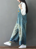 Vintage Embroidered Wide Leg Denim Jumpsuit