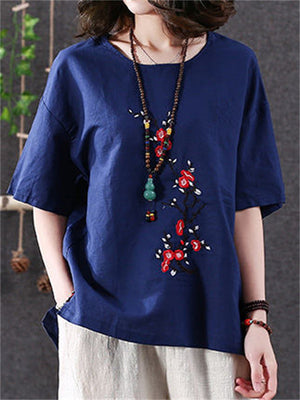 Round Neck Embroidered Short Sleeve T-Shirts