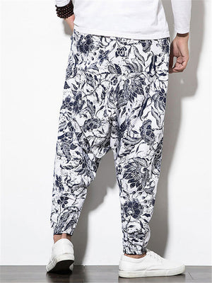 Fashion Printed Ankle-Banded Pants With Pockets