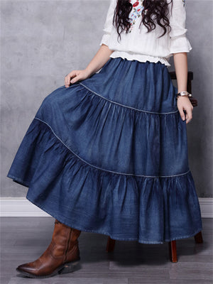 Loose Tiered Skirt Denim Long Skirt