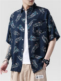 Leaf Hip Hop Casual Short Sleeve Male Shirts For Lovers