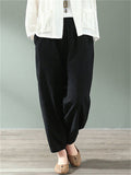 Summer Loose Cotton Linen Elastic Waist Pants For Women